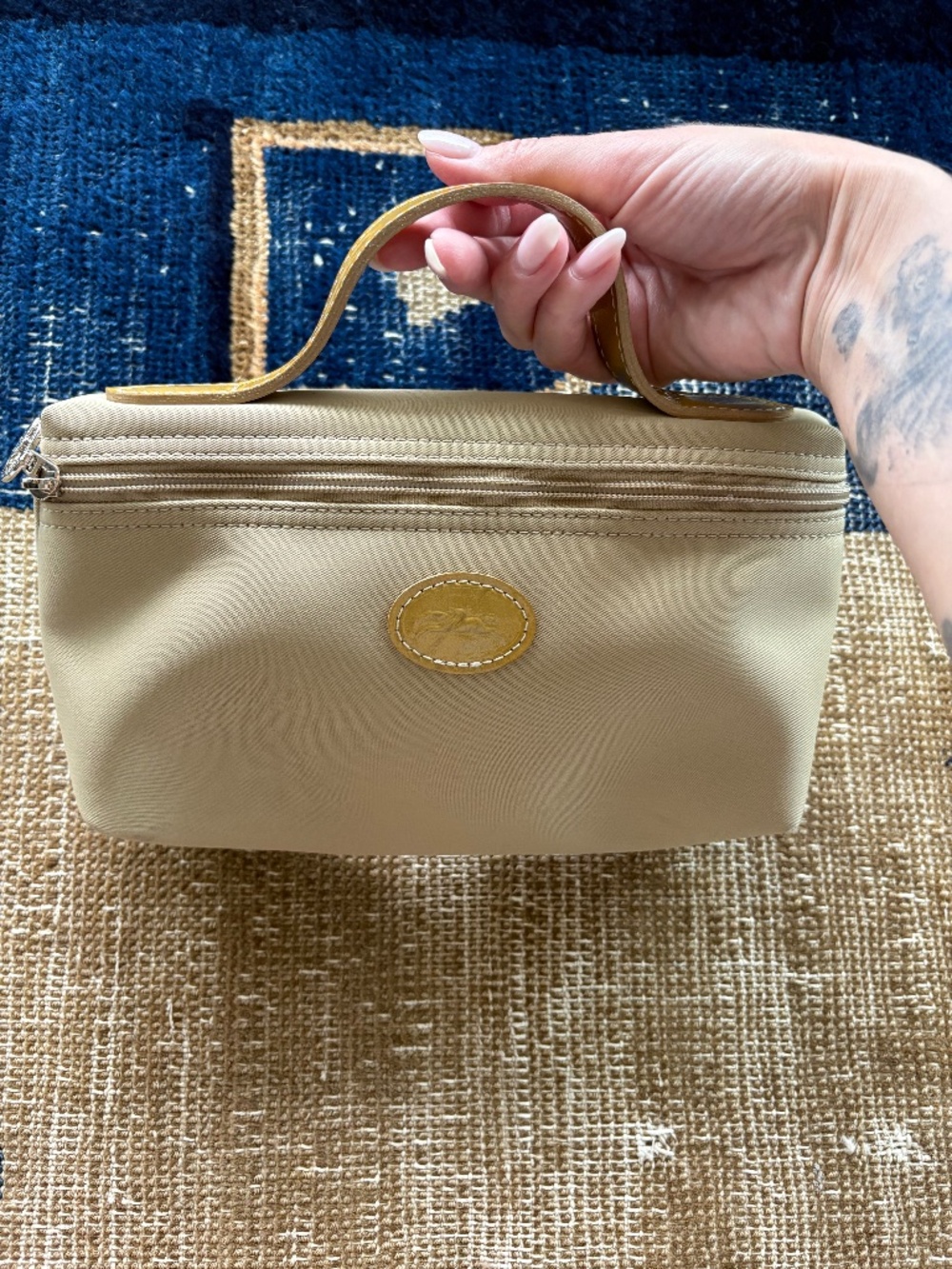 Vintage Longchamp Made in France Beige Cosmetic Pouch